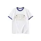 White with Navy Blue Edge