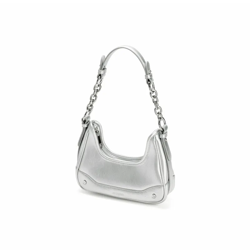 ALI THE FOX Synthetic Leather Underarm Shoulder Bag Women's Laser Silver/Deep Black/Ecru/Rose Pink-2