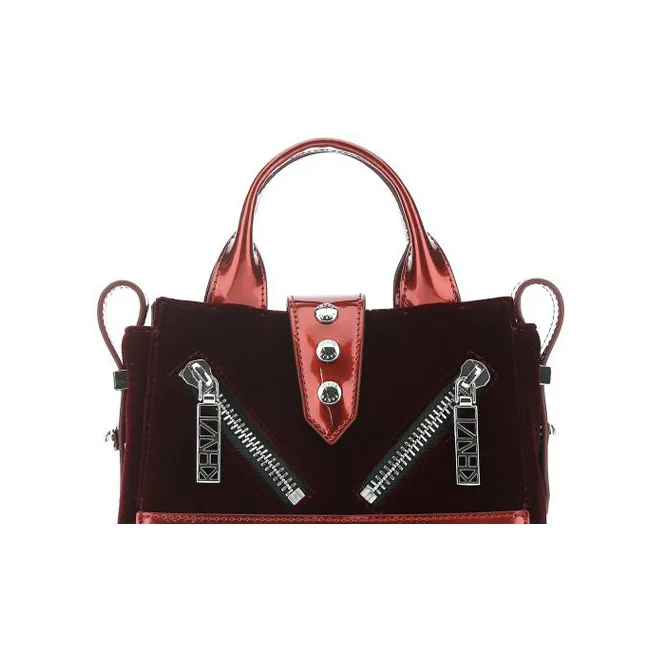 KENZO Leather Crossbody Bag, Shoulder Bag, Biker Bag, Handbag Women's Red-3