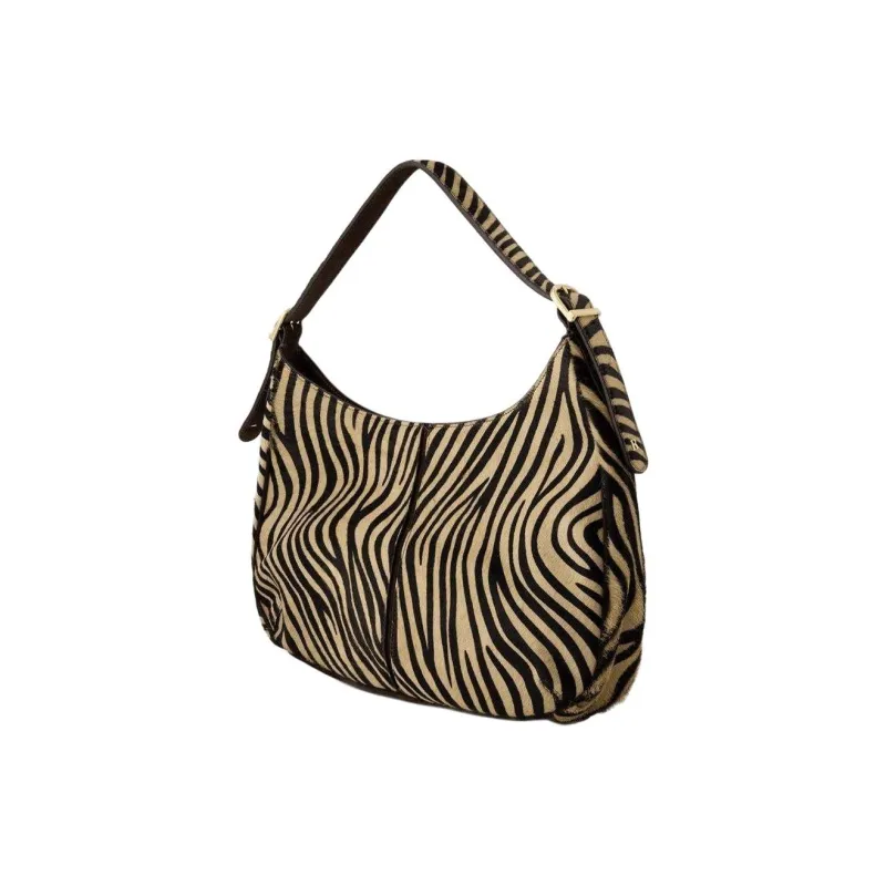 Rouje Cow Leather Hobo Bag Handbag Tubas Women's Black & Beige-1