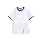 White with Navy Blue Edge