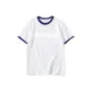 White with Navy Blue Edge