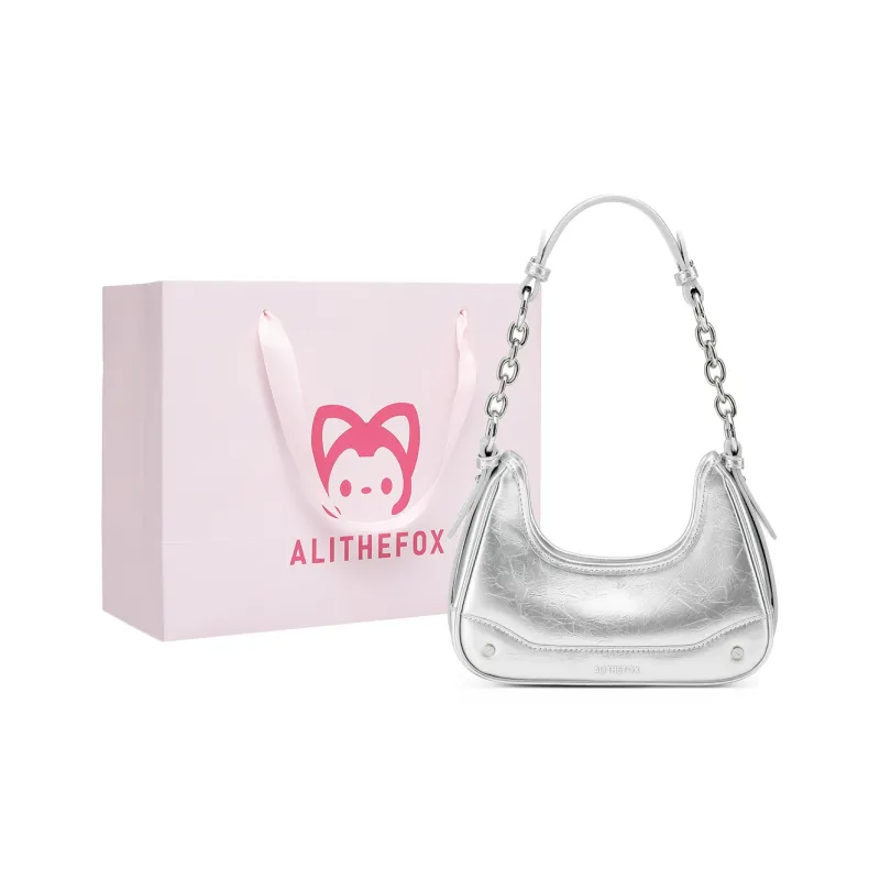 ALI THE FOX Synthetic Leather Underarm Shoulder Bag Women's Laser Silver/Deep Black/Ecru/Rose Pink-0