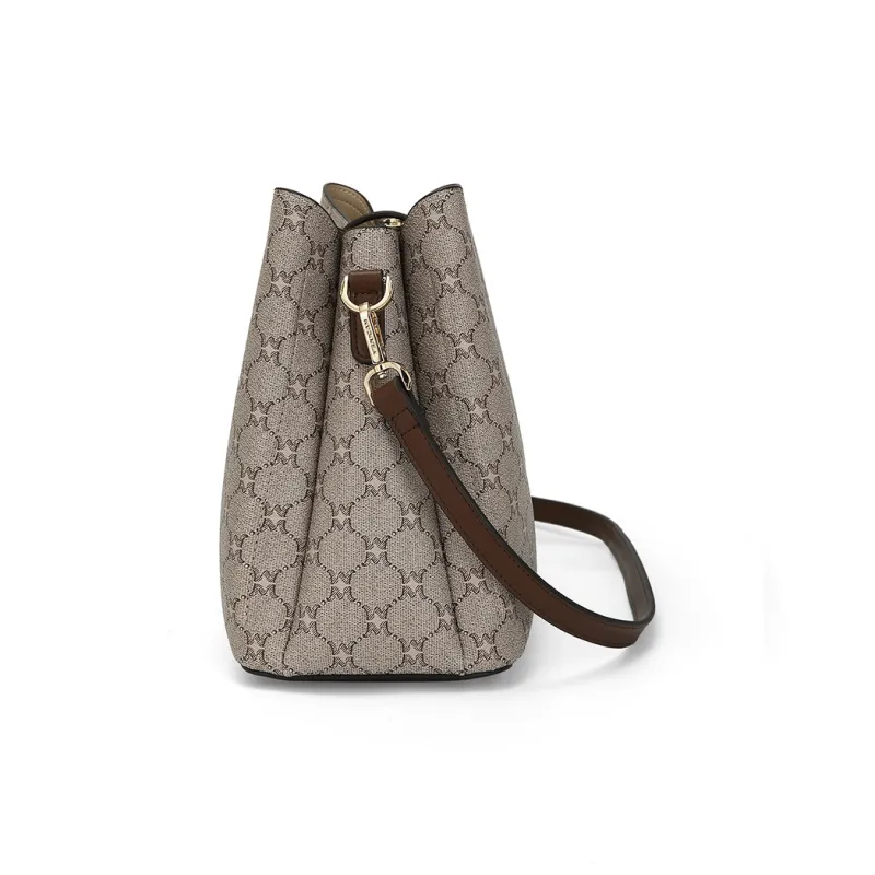 MEXICAN Polyurethane Bucket Bag, Shoulder Bag Regular Women's Dark Brown/Khaki-4