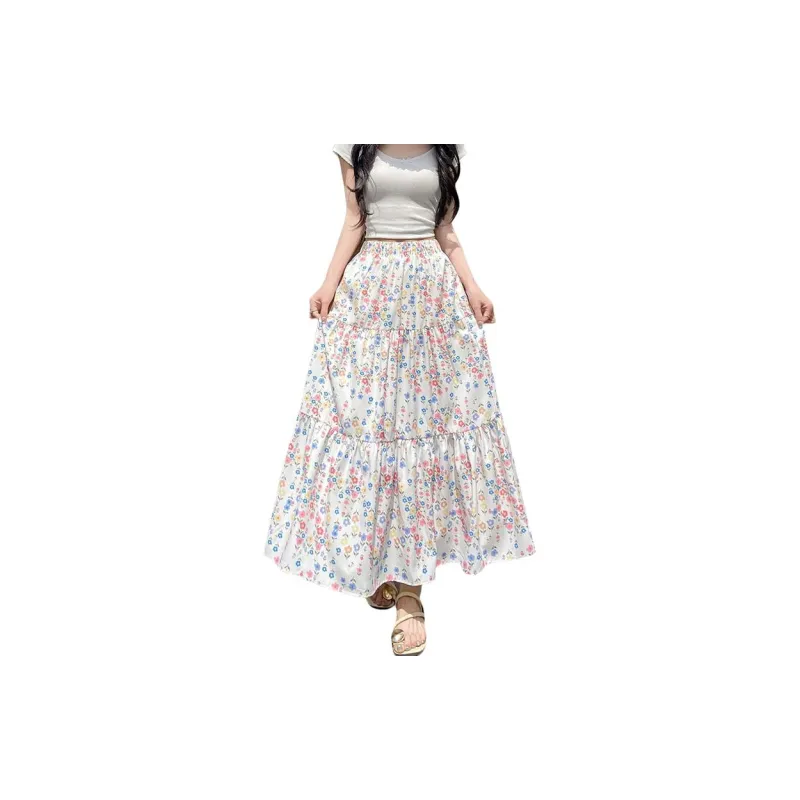 Flowers In Water Casual Long Skirt Women's-3