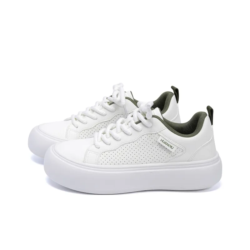 HUANQIU Coverage Lightweight Height Increasing Low Top Skateboard Shoes Men's White Green-1