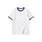 White with Navy Blue Edge