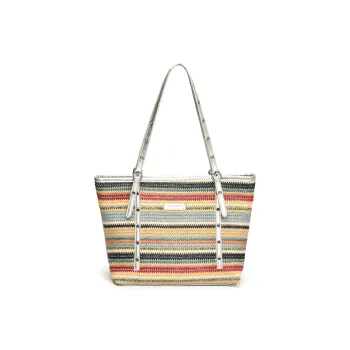 Morellybear PU With Straw Woven Shoulder Bag Women's Multicolor
