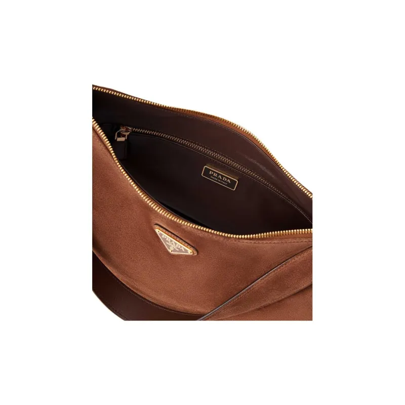 PRADA Cow Leather Shoulder Bag Tubas Women's Cocoa Brown-4