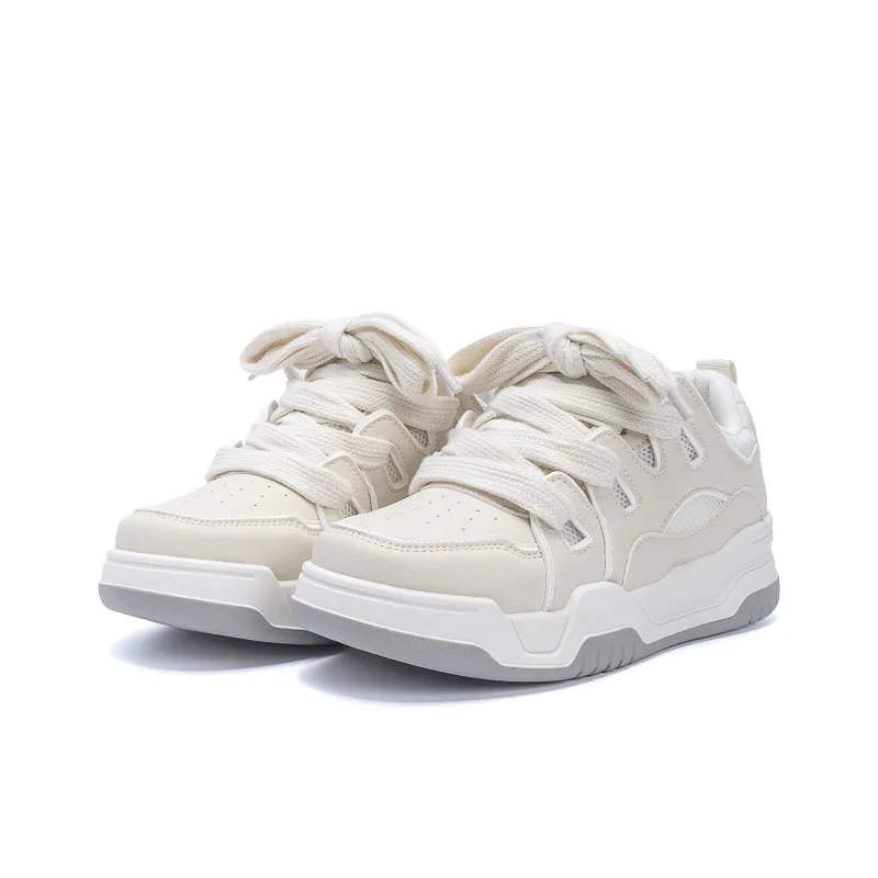 HUANQIU Abrasion Resistant Breathable Height Increasing Low Top Skateboard Shoes Men's Beige-4