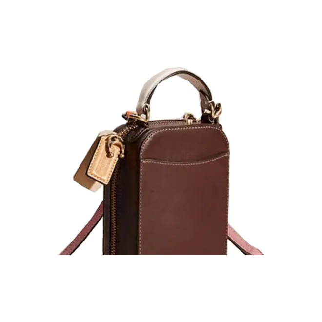 COACH Alie Fabric With Calfskin Camera Bag, Cell Phone Pouch, Shoulder Bag, Crossbody Bag Mini Women's Brown-4