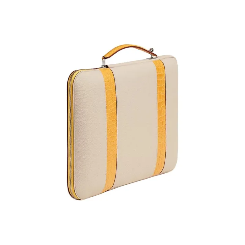 HERMES Leather Briefcase Unisex Light Gray & Gold-2