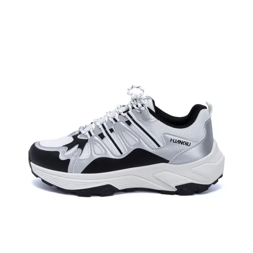 HUANQIU Abrasion Resistant Coverage Lightweight Low Top Chunky Sneakers Men's White Silver