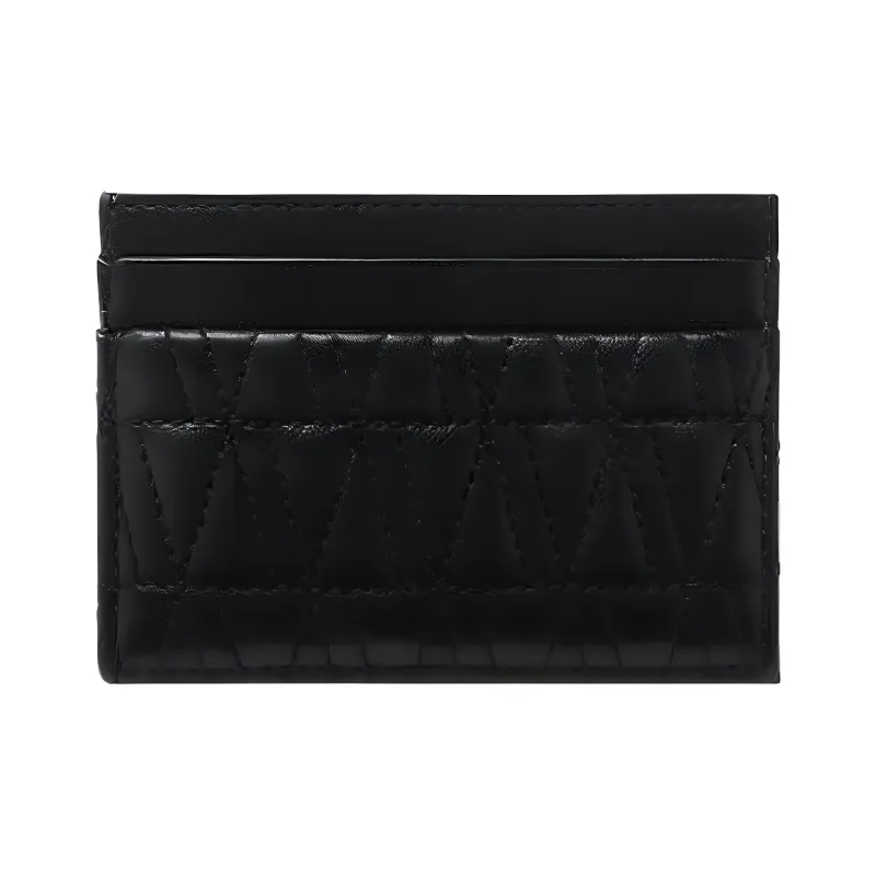VERSACE Virtus Lambskin Card Holder Women's Black & Gold-1