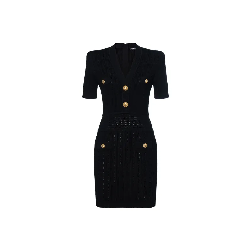 BALMAIN V Neck Woven Mesh Mini Dress-0