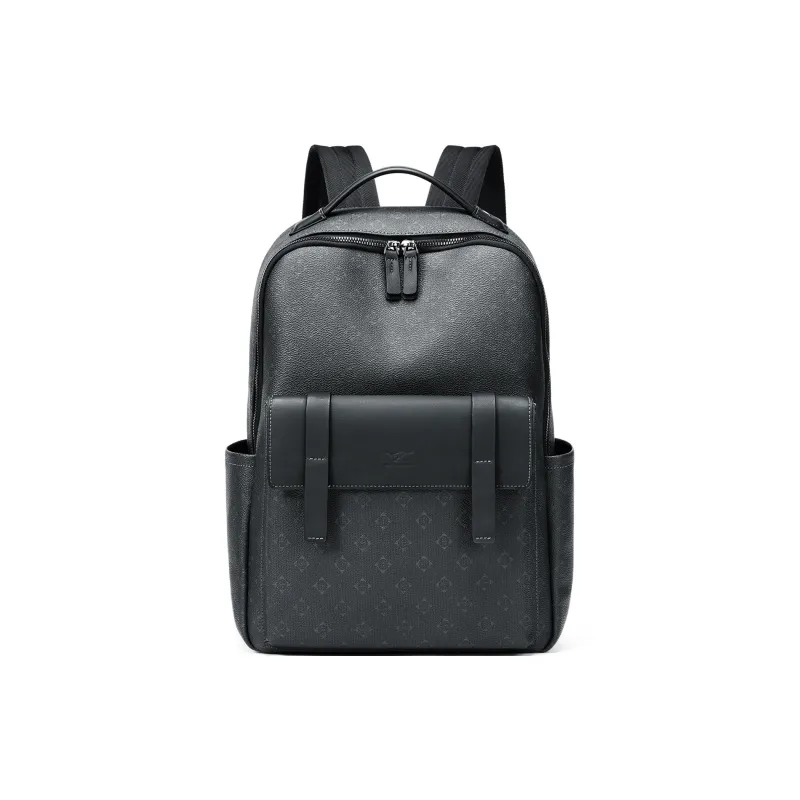 SEPTWOLVES Synthetic Leather High School Student Backpack Laptop Bag Unisex QPL Men's Black-1