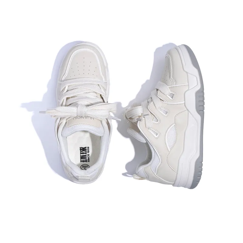 HUANQIU Abrasion Resistant Breathable Height Increasing Low Top Skateboard Shoes Men's Beige-5