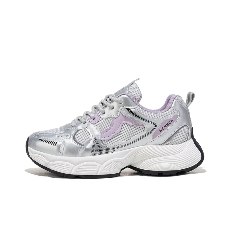 RENBEN Breathable Lightweight Height Increasing Low Top Chunky Sneakers Women's Purple-0