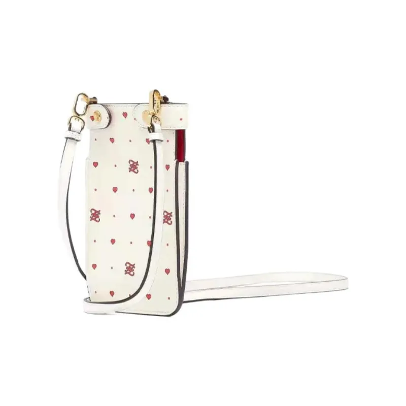 FENDI Peekaboo Leather Cell Phone Pouch Clutch Shoulder Bag Crossbody Bag Women's White/Red-1
