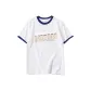 White with Navy Blue Edge