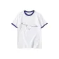 White with Navy Blue Edge