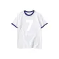 White with Navy Blue Edge
