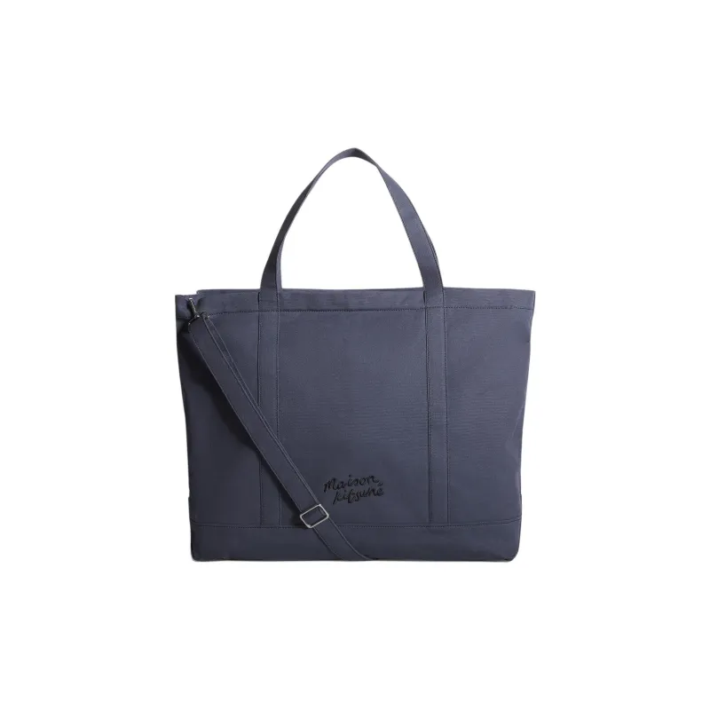 Maison Kitsune Cotton Tote Bag, Shopping Bag, Crossbody Bag, Handbag Extra Large Unisex Slate Gray-2