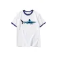 White with Navy Blue Edge