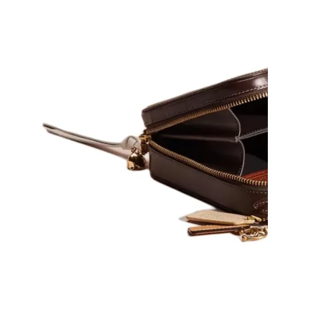 COACH Alie Fabric With Calfskin Camera Bag, Cell Phone Pouch, Shoulder Bag, Crossbody Bag Mini Women's Brown-3