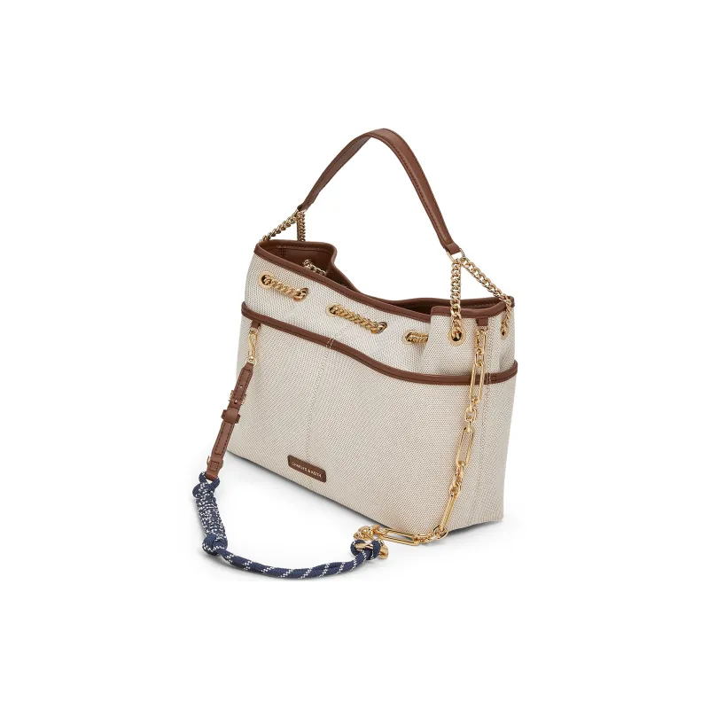 CHARLES&KEITH Fabric, Canvas Shoulder Bag, Crossbody Bag Medium Size Women's Taupe Canvas Beige/Taupe-2