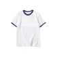 White with Navy Blue Edge