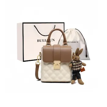 Bullrun Cow Leather Shoulder Bag, Crossbody Bag, Handbag Women's Beige & Coffee