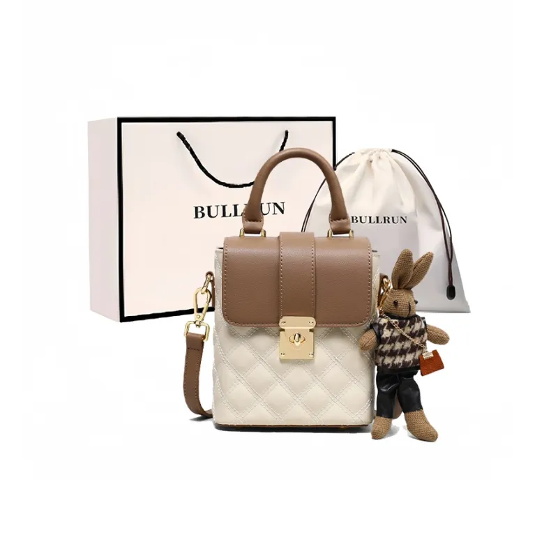 Bullrun Cow Leather Shoulder Bag, Crossbody Bag, Handbag Women's Beige & Coffee-0