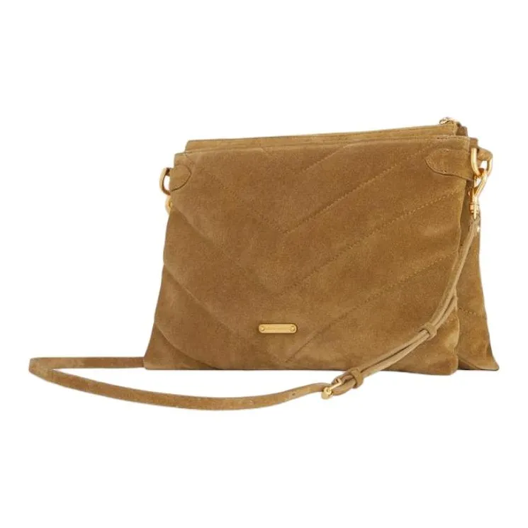REBECCA MINKOFF Edie Quilted Suede Leather Shoulder Bag Crossbody Bag Women's Honey Brown-1