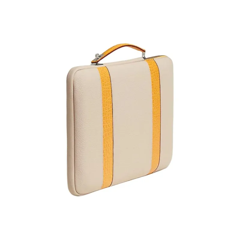 HERMES Leather Briefcase Unisex Light Gray & Gold-1