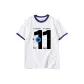 White with Navy Blue Edge