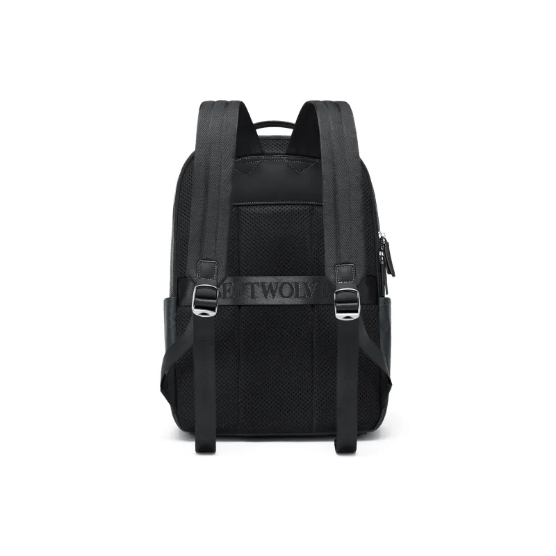 SEPTWOLVES Synthetic Leather High School Student Backpack Laptop Bag Unisex QPL Men's Black-5