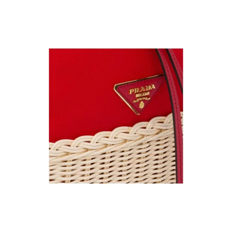 PRADA Nylon Canvas With Leather Handbag Women's Tan/Red-4
