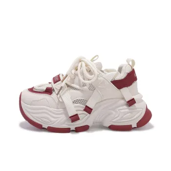 SNXR Shock Absorbers With Slip Resistant Features Low Top Chunky Sneakers Women's Beige Red