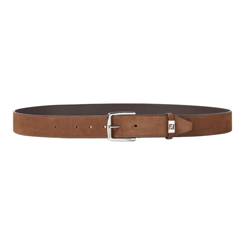 FENDI Calfskin Leather Belts Men's Brown Width 3.5CM-0