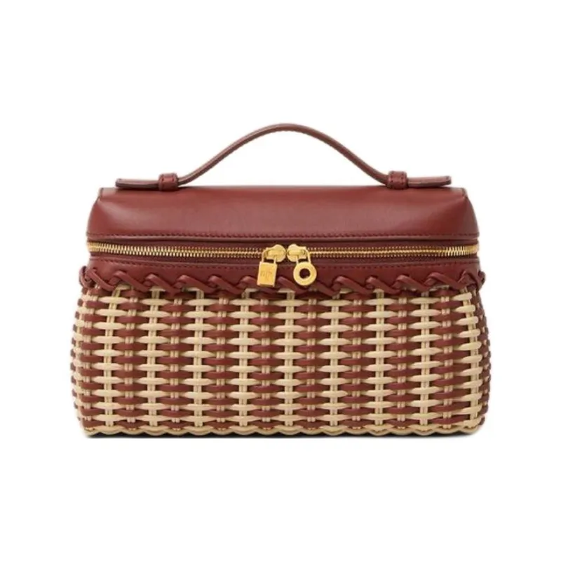 Loro Piana ExtraPocket Rattan One Shoulder Clutch Handbag Women's Malt & Dark Red-0