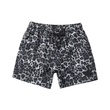 GAILANG Beach Shorts Men's Black Gray Leopard Print