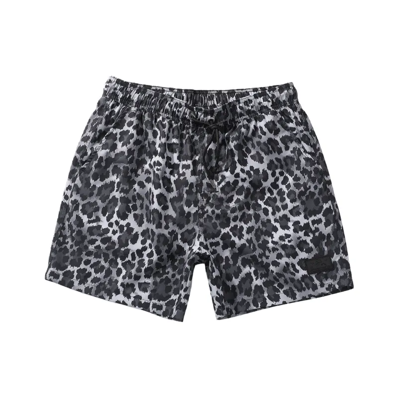 GAILANG Beach Shorts Men's Black Gray Leopard Print-0