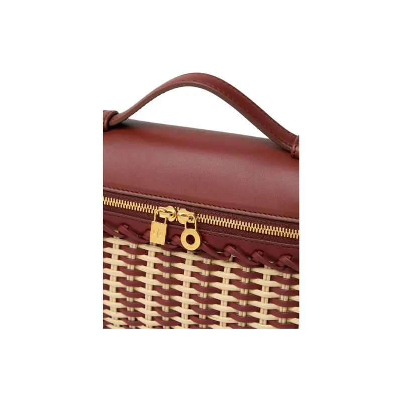 Loro Piana ExtraPocket Rattan One Shoulder Clutch Handbag Women's Malt & Dark Red-4
