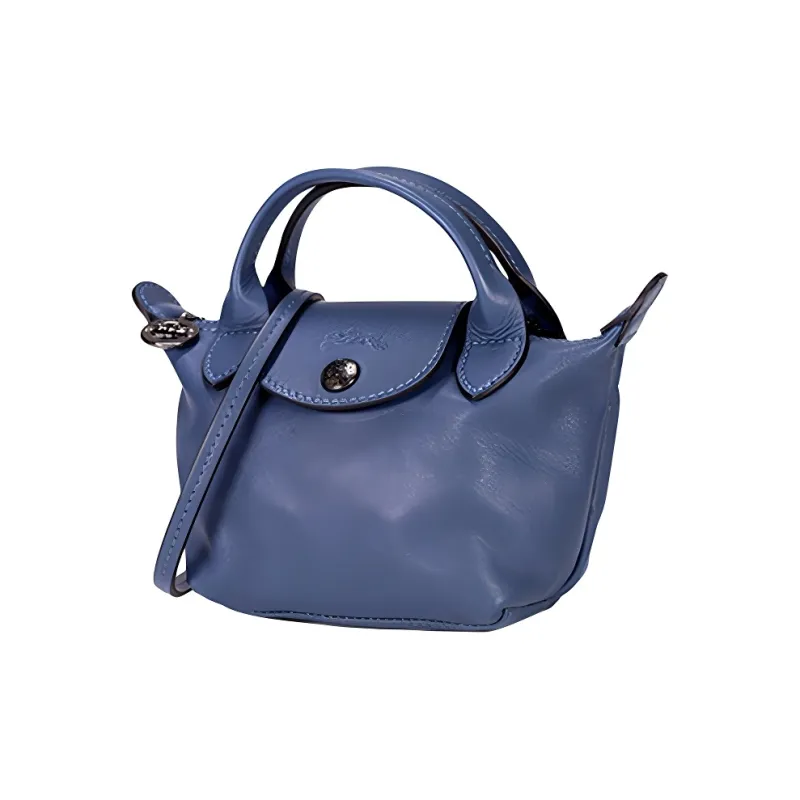 LONGCHAMP Le Pliage Cuir Sheepskin Dumpling Bag, One Shoulder Handbag Mini Women's Blue-2