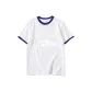 White with Navy Blue Edge