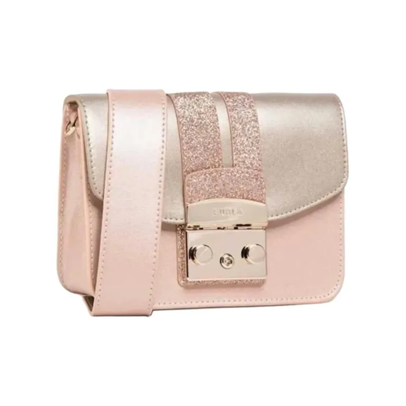 Furla Metropolis Collection Leather Shoulder Bag, Crossbody Bag Mini Women's Pink Gray-1