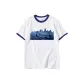 White with Navy Blue Edge
