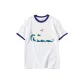 White with Navy Blue Edge