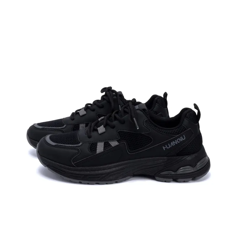 HUANQIU Abrasion Resistant Breathable Height Increasing Low Top Chunky Sneakers Men's Black Gray-1